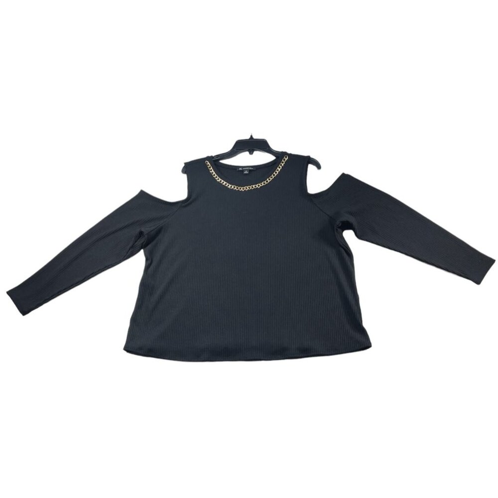 International Concepts Blouse Womens Plus size 3X Black Ribbed Cold Shoulder New